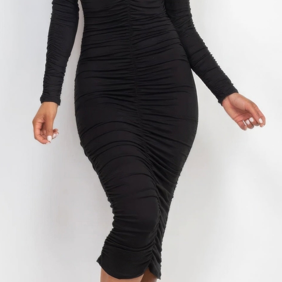 Radiant Ruching Midi Dress - Black - Picture 10 of 15